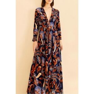 NWT Farm Rio Blue Nature Beauty Long Sleeve Maxi Dress